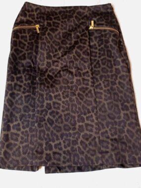 Michael Kors Skirt Women's Size 2 Leopard Print Pencil Zipper Embellishments